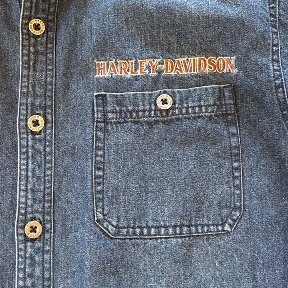 Harley-Davidson Vintage “Live to Ride” Denim Long Sleeve Button Up Shirt Size M - Picture 4 of 6